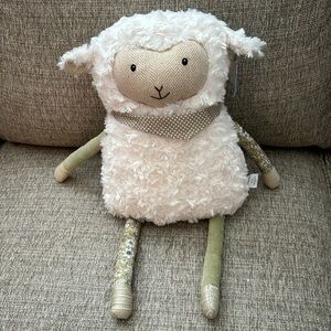 Pier 1 Imports Juniper Sheep 20" Plush Stuffed Toy Beige Green Flowers Lamb